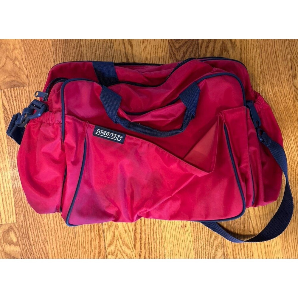 Vintage Lands End Red Travel Diaper Bag